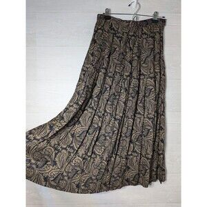 VINTAGE J.G Hook Paisley Midi Skirt Sz 10 Rayon Black Gold Pleated Dark Academia